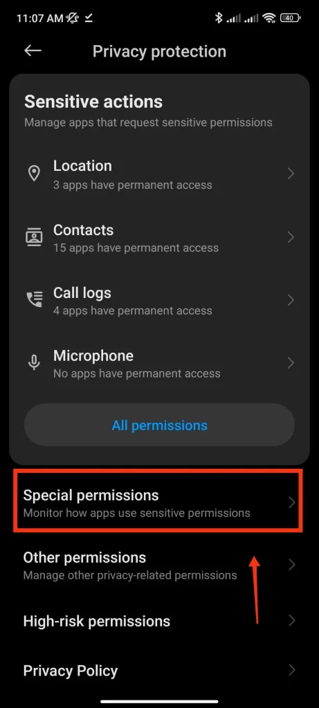 Select Special Permissions